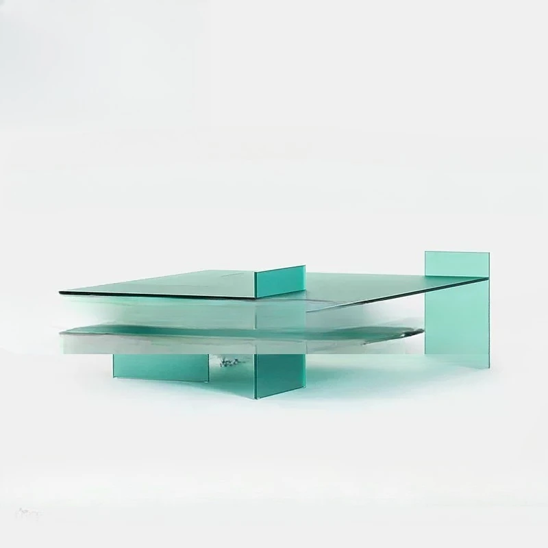 Acrylic matte green square pattern simple modern living room balcony coffee table creative transparent coffee table
