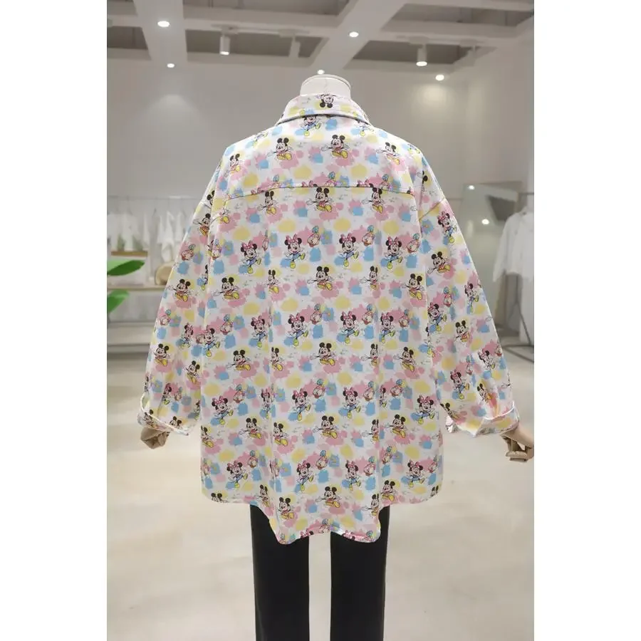 الحد من العمر المائية الكرتون Kawaii بلوزة 2025 جديد أوائل الربيع فضفاض متوسط وطويل غسلها القطن قميص دينيم سترة النساء