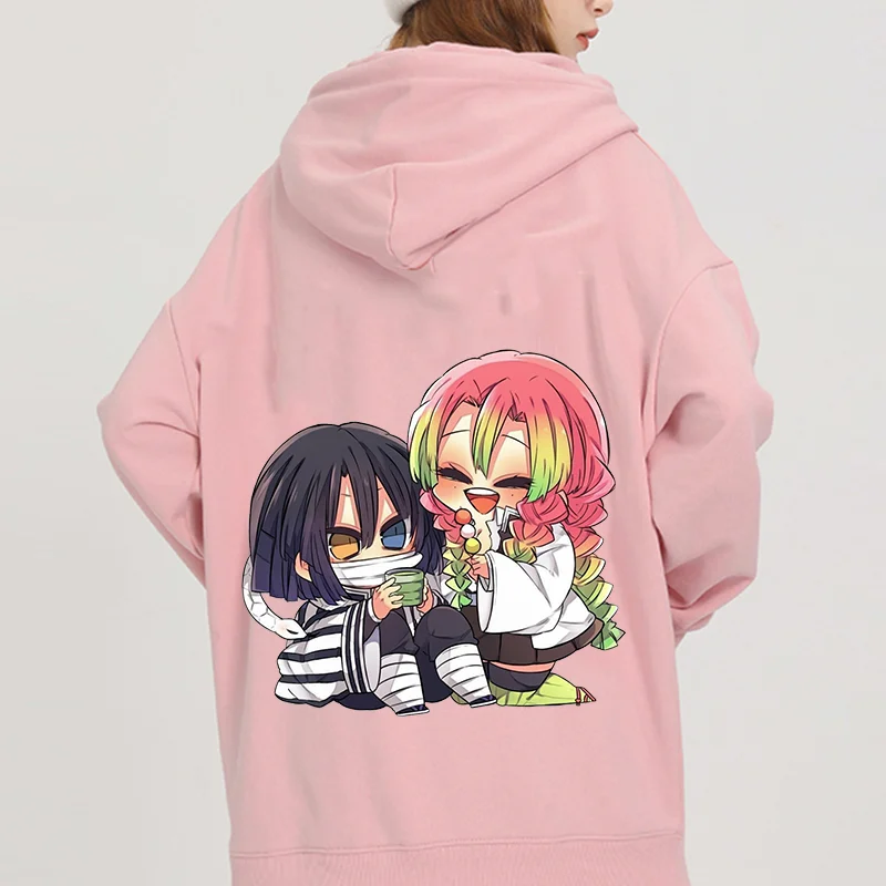 Demon Slayer Kanroji Mitsuri Japan Anime Printed felpe con cappuccio da donna Plus Size felpe Pullover a maniche lunghe da donna