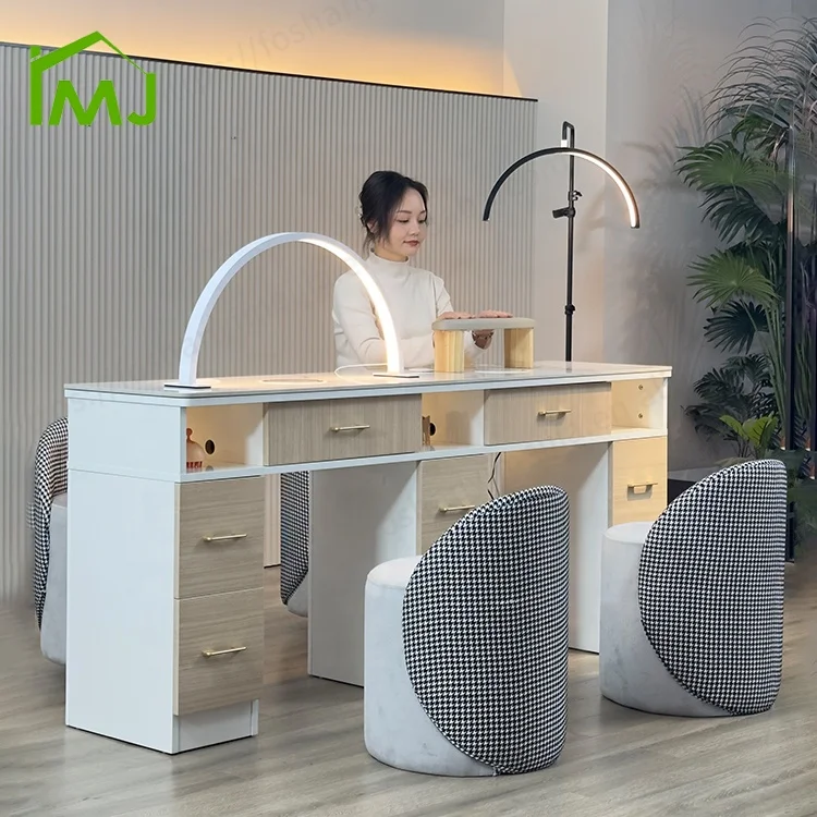 

Beauty Salon Furniture Nail Desk With Dust Collector Manicure Double Nail Table
