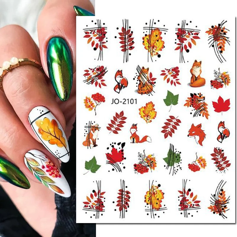 

3d Nail Art Stickers Autumn Red Fruits Maple Leaves Lowrie Adhesive Sliders Decals For Nails Tips Decorations Manicures
