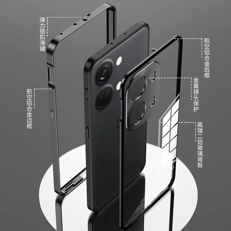 Oneplus Nord 3 Nord3 5G CPH2491 Case Shockproof Metal Bumper with Clear Tempered Glass Hard Cover Phone Case for Oneplus Nord 3