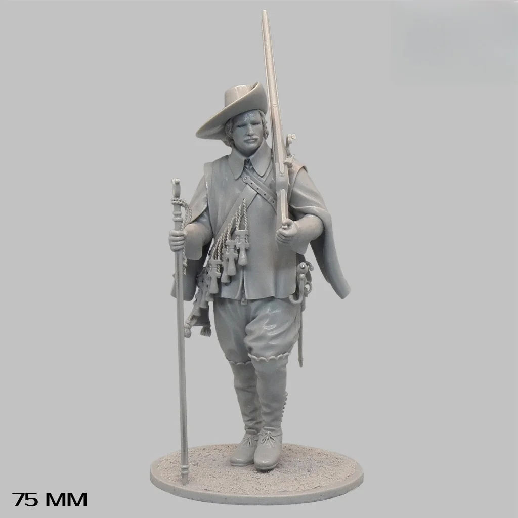 75MM Resin figure unpainted model kit, military theme, European Musketeers unassembled and unpainted GK