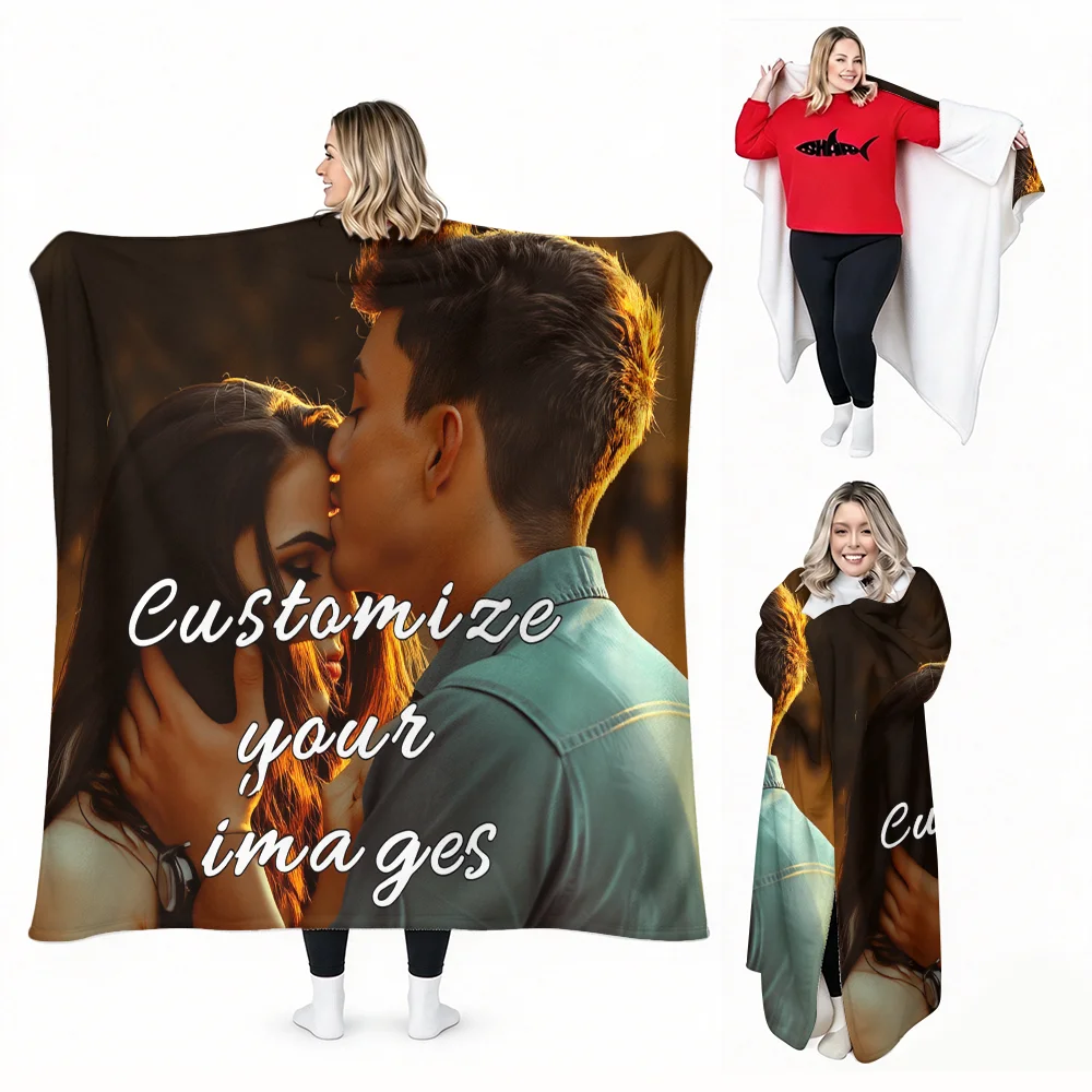 Customizable wearable blanket for staying warm in winter; warm and comfortable wearable blanket-style hoodie; unisex TV blanket