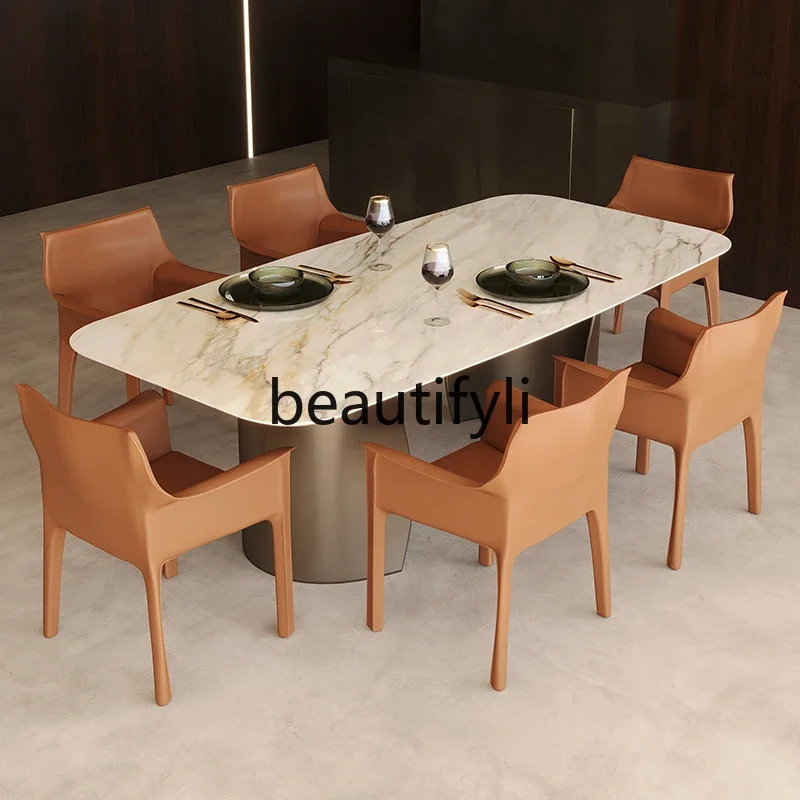 Marble dining table Modern minimalist rectangular dining table Simple dining table and chair combination