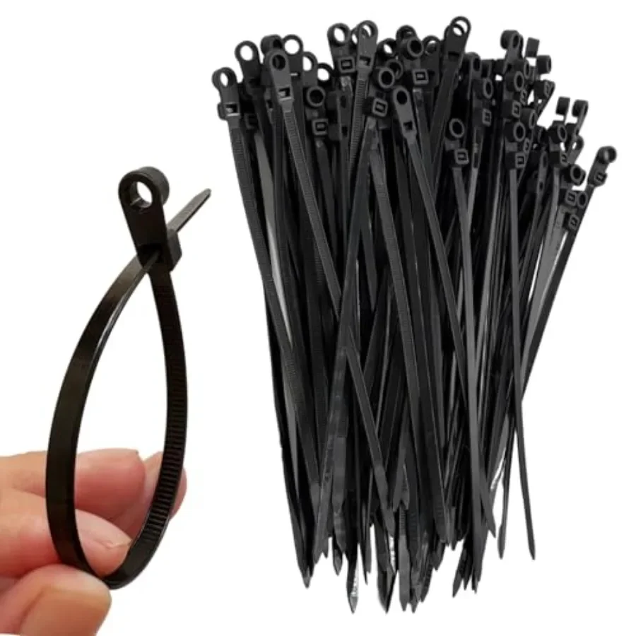 100Pcs Plastic Cable Ties with Screw Holes 8 Inch Self locking Cable Wire Ties for Indoor and Outdoor Basic Zip Ties 40 LBS-Bla