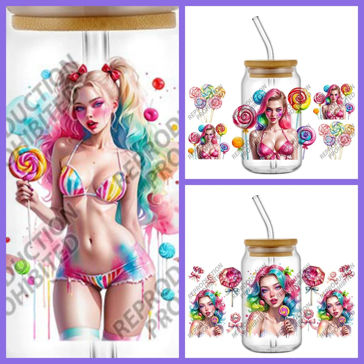 

Новый леденец, довольно красочная девушка, 3D наклейка, УФ DTF, обертывания чашек для 16 унций, водонепроницаемая переводная наклейка, кружка для очков, сделай сам, наклейка