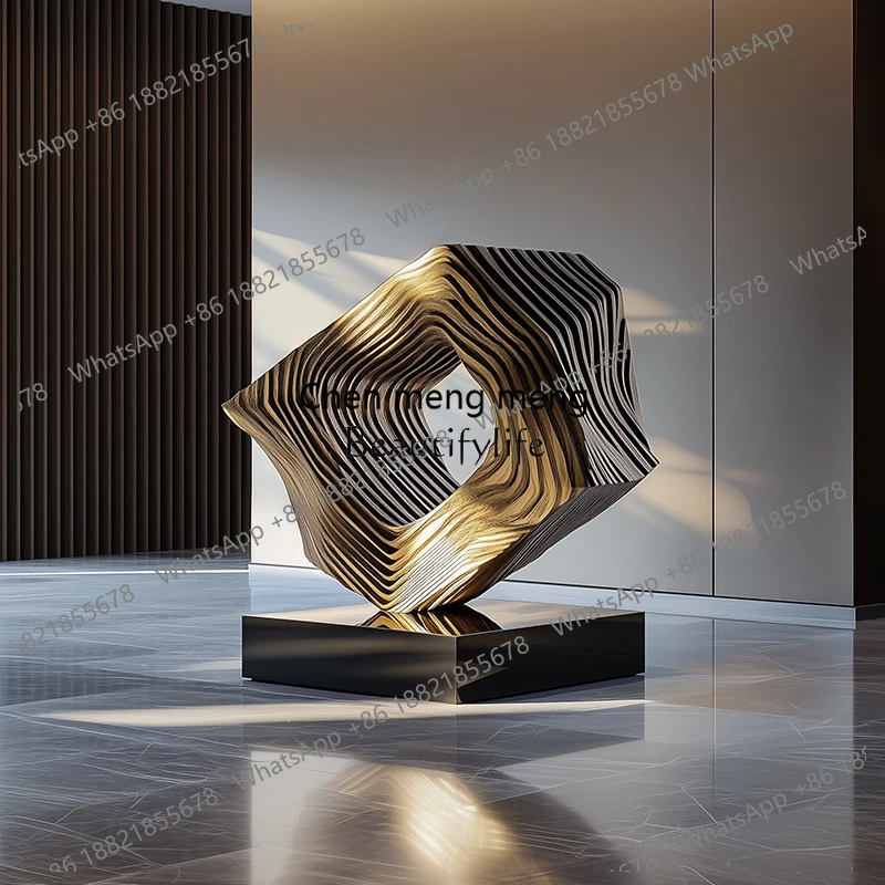 Hotel lobby creative solid wood sculpture club soft floor large decoration