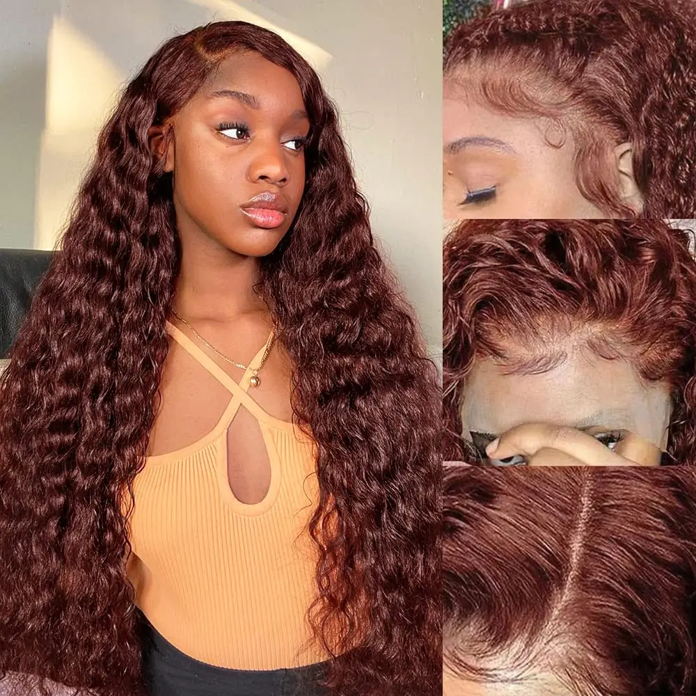 13x4 Chocolate Brown Deep Curly Wave Transparent Lace Front Wigs Wet and Wavy Human Hair Wig 28 Inch Deep Wave Lace Frontal Wigs