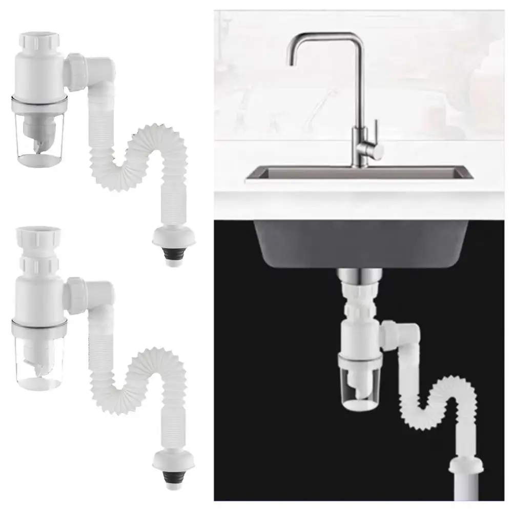 Household Sewer Pipes Easy Installation Sink Drain Pipe Kit for Bathroom Kitchen Odor Resistant Universal Anti Siphon White