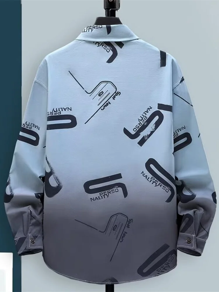 قميص رجالي كاجوال بأكمام طويلة متدرج الألوان، ملابس خارجية رقيقة للربيع والخريف، تصميم شبابي عصري، قماش مطبوع بقصة قياسية