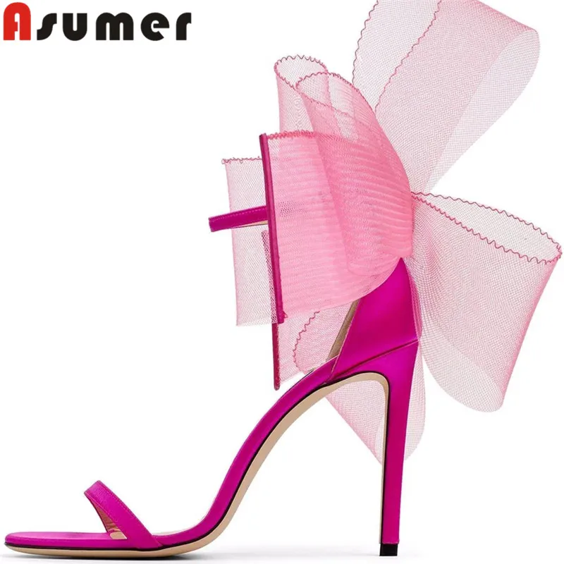 

Женские синтетические босоножки ASUMER, на тонком высоком каблуке, с бантом-бабочкой, размеры 34-43, лето 2022