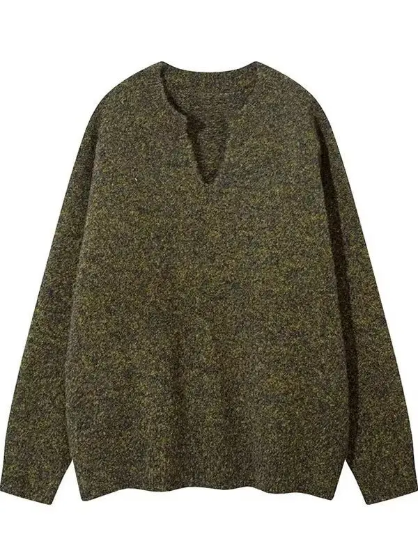 

American Sle V-Ne Oversized Knitted Sweater Men's Spring Autumn Warm Soft Polyester Fiber Long Sve Vintage Knitwear