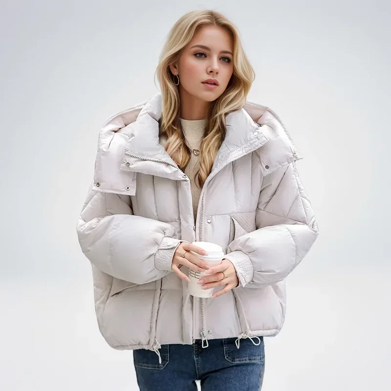 2024 New Loose Ladies Cropped Jacket Winter Woman Parka Pockets Overcoat Korean Fashion Female Ultra Light Thick Warm Coat