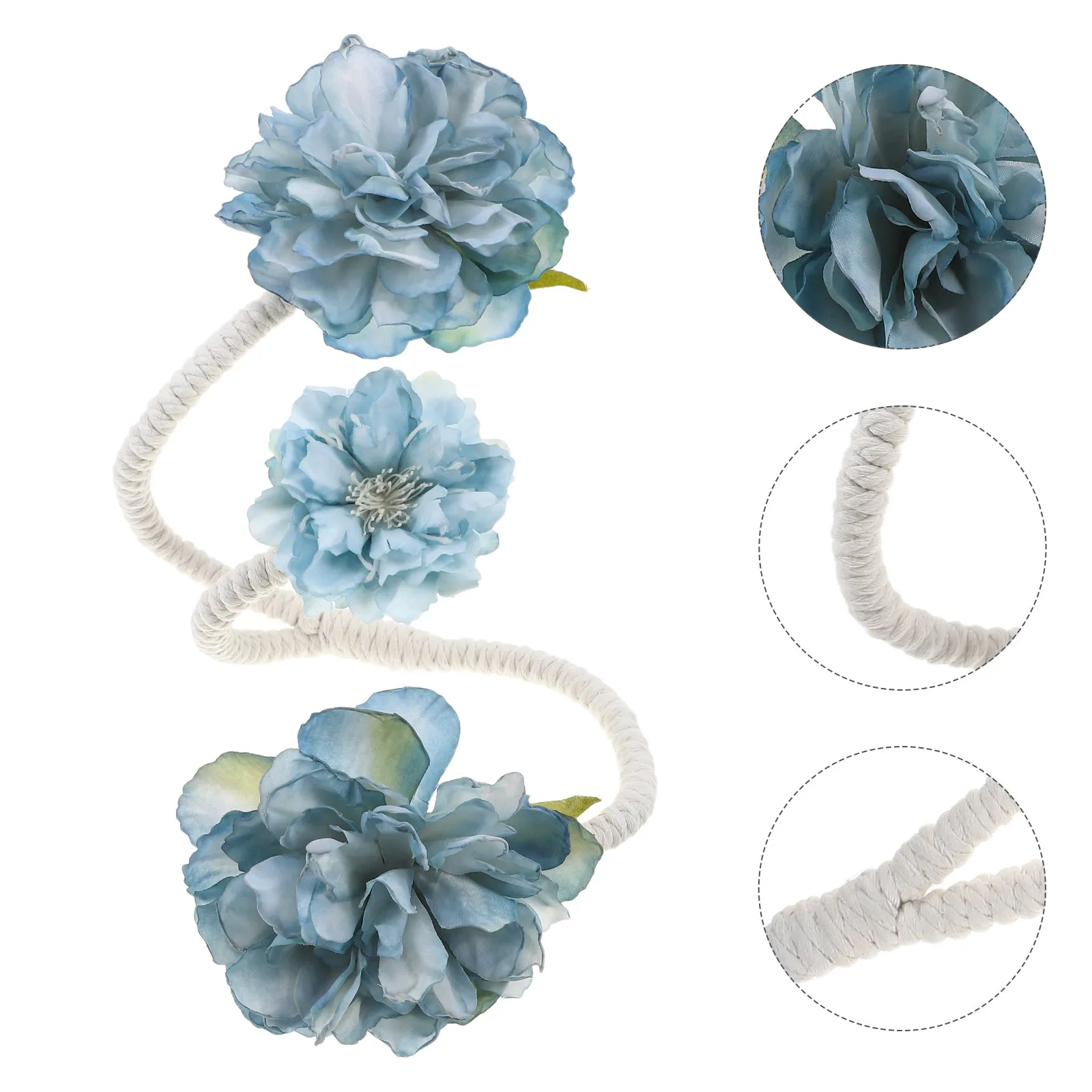 2Pcs Flower Curtain Tie Backs Boho No Drill Decorative Drapery Rope Holders Floral Window Tiebacks for Living Room Bedroom