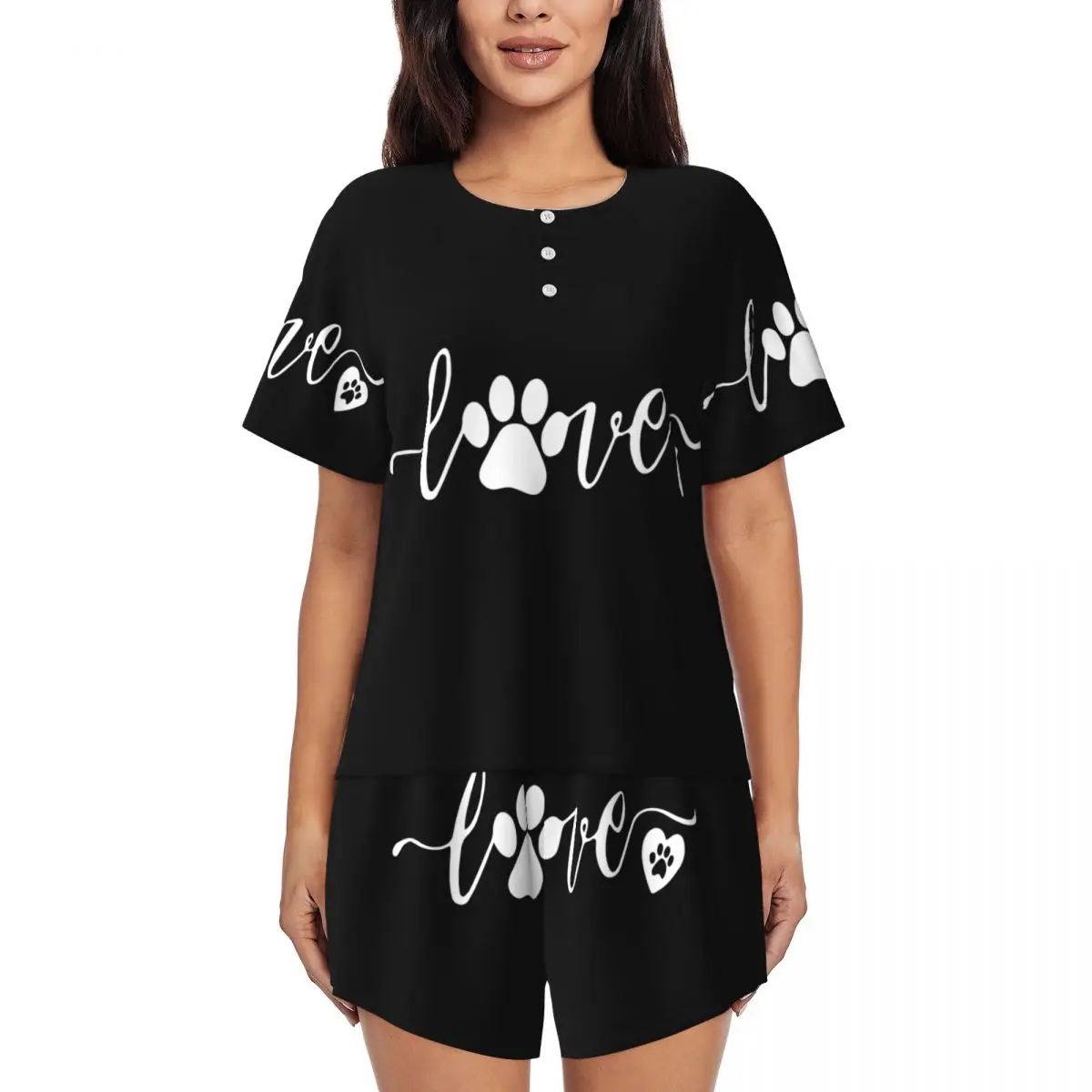 

Женский пижамный комплект Love Paw For Dog Pet Lover с забавным графическим принтом, одежда для сна с короткими рукавами и принтом на заказ, домашняя одежда, пижамы, комплекты из 2 предметов