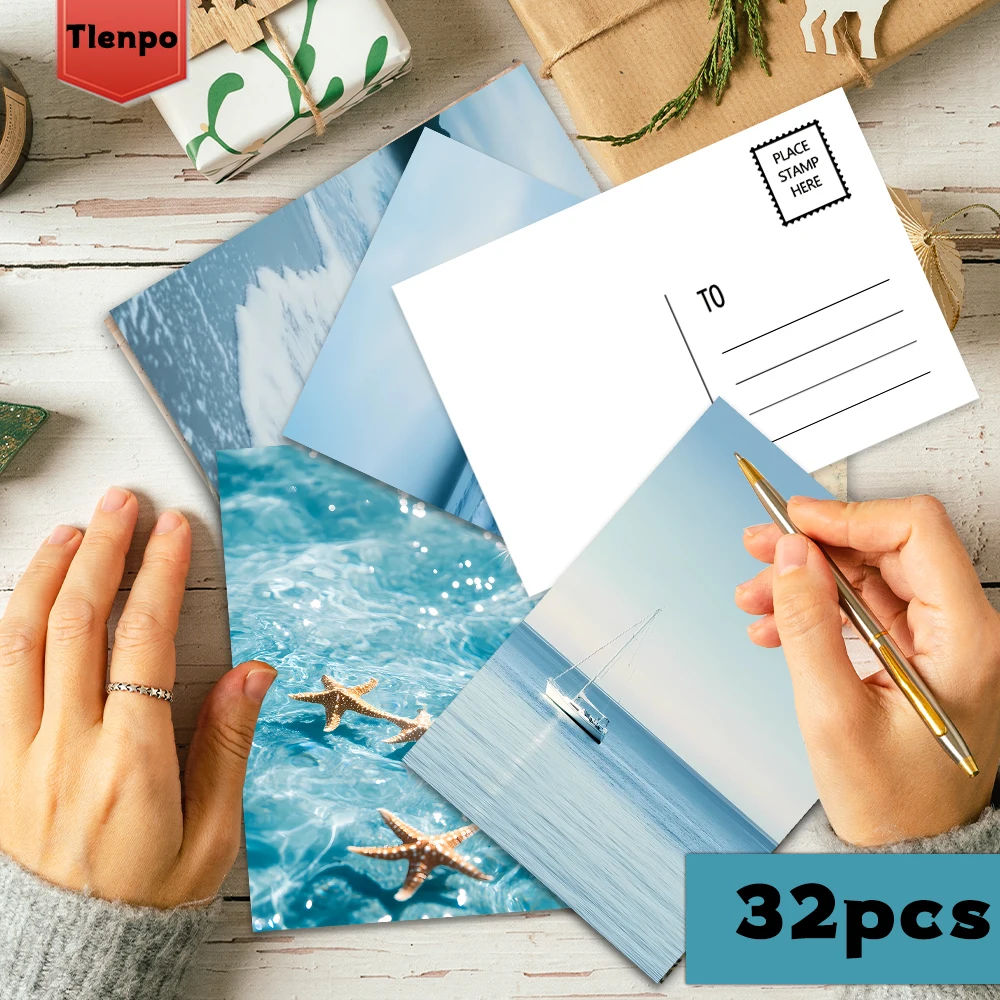 32 Stück, Meeresleben-Postkarten, Wandaufkleber, Postkarten, Grußkarten, DIY-Postkarten, Souvenir-Postkarten, Dekorationen