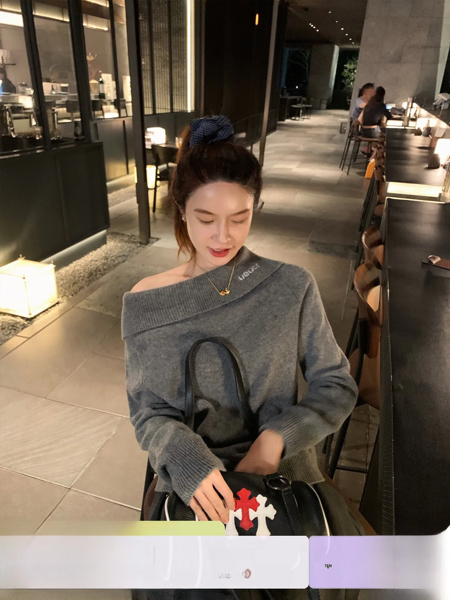 

Soft Double Wool Knitted Loose One-oulder Sweater Ele Sle Long Sve Casual Wear Comfortable Fit Chinese Brand
