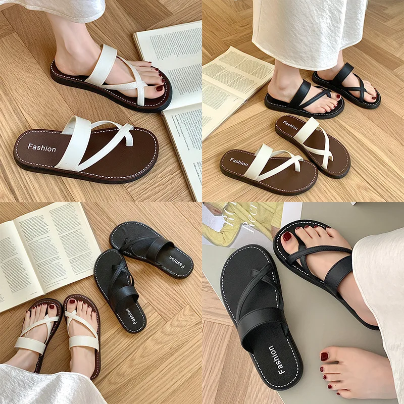 

Женские летние сандалии в римском стиле, пляжные тапочки на плоской подошве с перекрестным ремешком, модные удобные повседневные тапочки на низком каблуке