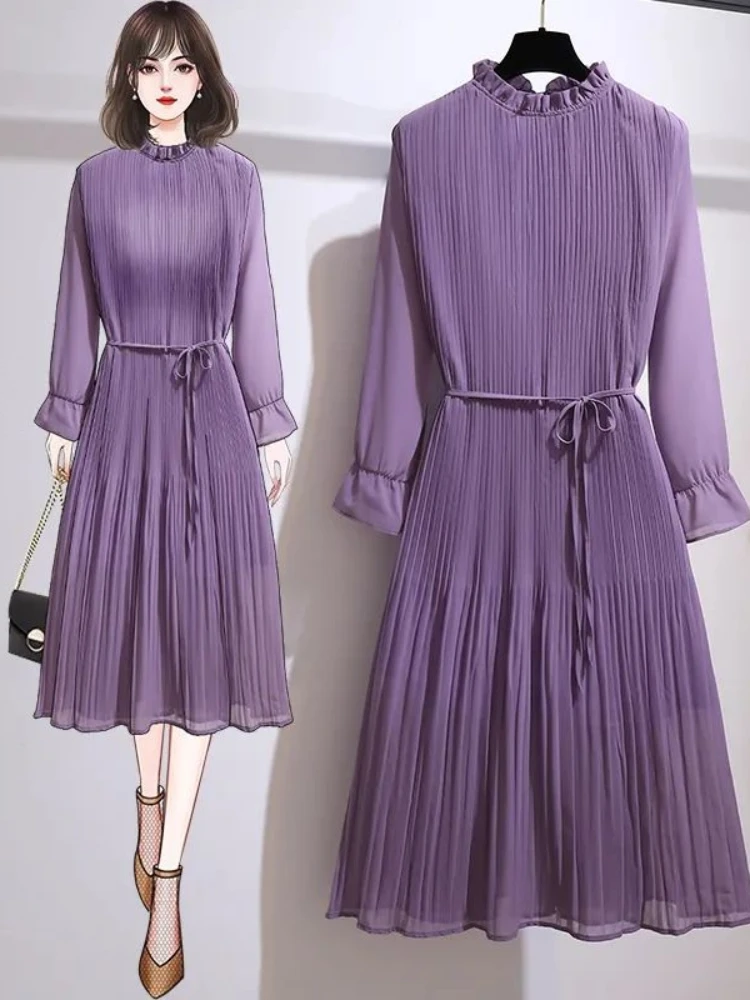 Purple Dresses for Women 2024 Woman Dress Midi Silk Satin Chiffon Clothes New Features of Sale Outfits Fashion Retro Hot X Xxl G