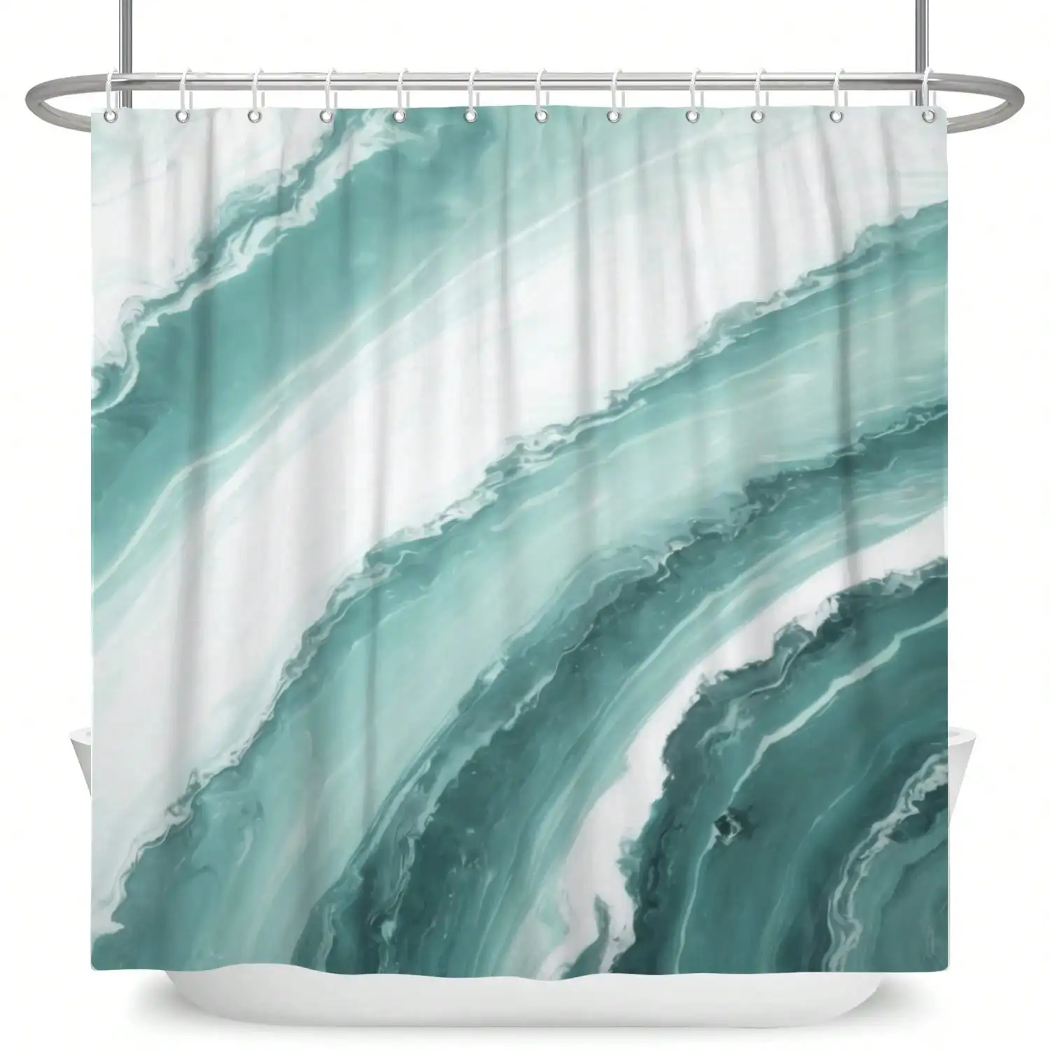 

Modern Marble Shower Curtain Watercolor Wave Geometric Print Waterproof Bath Curtain For Bathroom Decor Polyester With Hooks