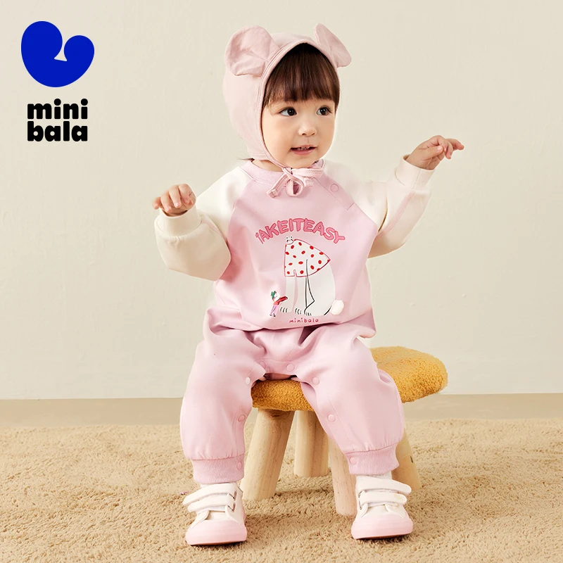 Mini Bala Outing One - piece Jumpsuit Baby Color - blocking Cute Infant Clothes Autumn - Winter