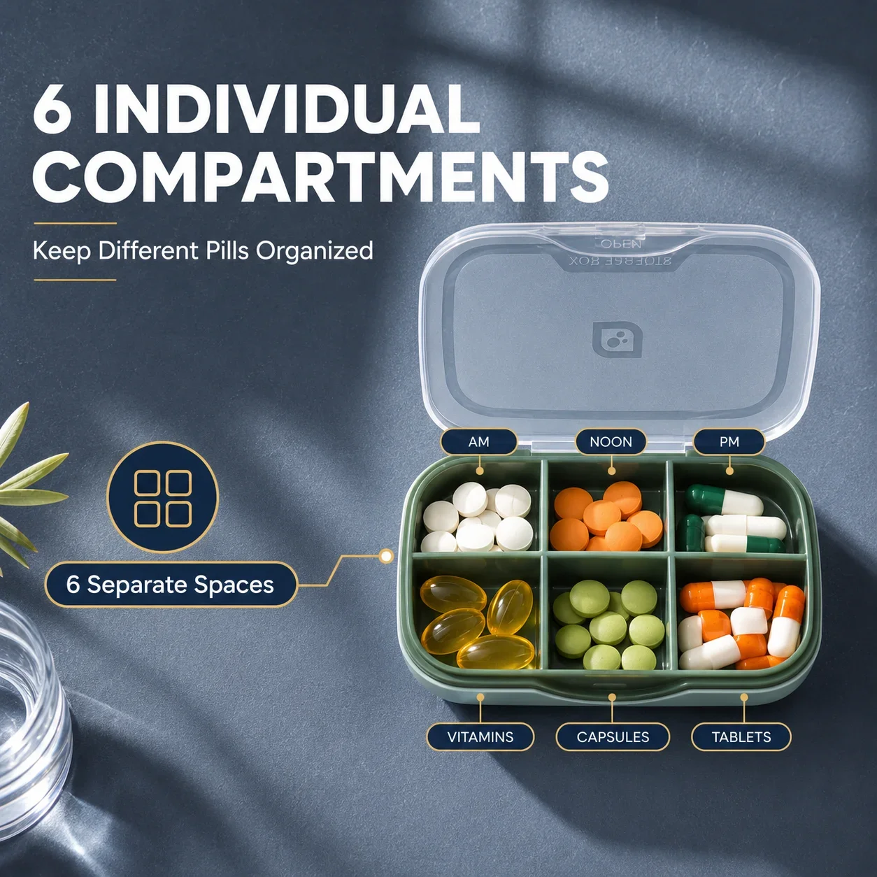 6 Compartment Pill Organizer Portable Travel Medicine Storage Box Clear Lid Vitamin Tablet Capsule Case for Daily Use Small Item