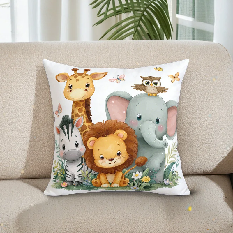 1pc Cartoon Jungle Animal Printed Throw Pillow Cover,Suitable for Sofa,Bedroom,Living Room. Easily Create a Playful Atmosphere