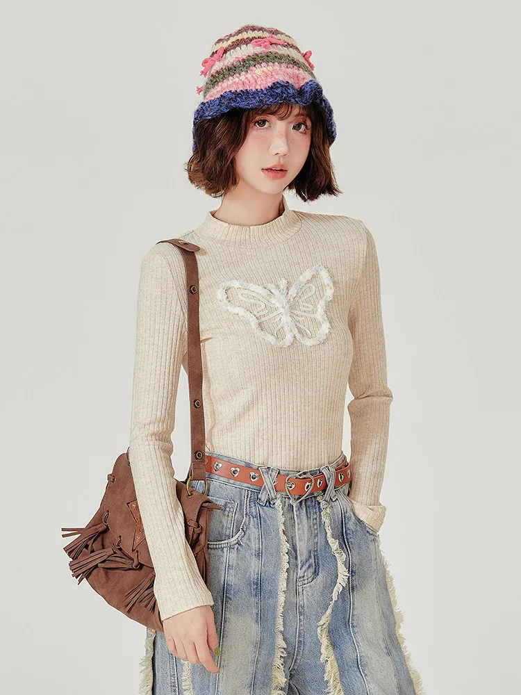 Women's Apricot T-shirt Harajuku Korean Y2k Tee Top 2000s 90s Aesthetic Fashion Vintage Long Sleeves T-shirt Autumn 2026 Clothes