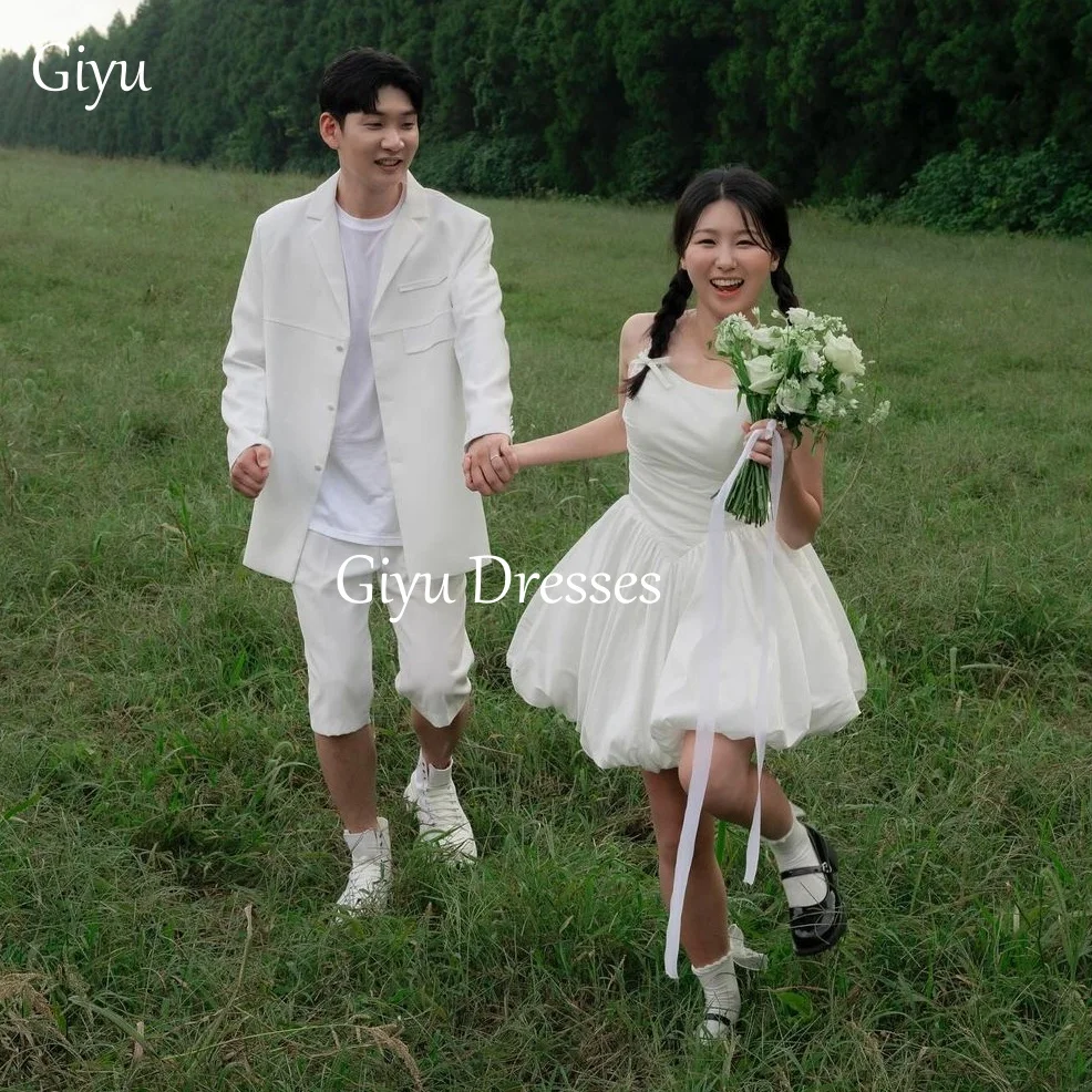 Giyu มินิชุดแต่งงานสปาเก็ตตี้ริบบิ้นปิดไหล่การถ่ายภาพเกาหลีงานแต่งงาน vestidos de novia ที่กําหนดเอง