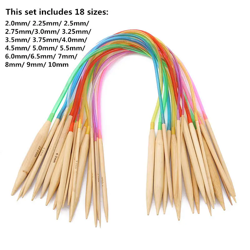 

18Pcs/Set Circular Knitting Needles Bamboo Crochet Sewing Knitting Double Cusp Hooks Soft Tube Needle Craft Tools Set 40-120cm