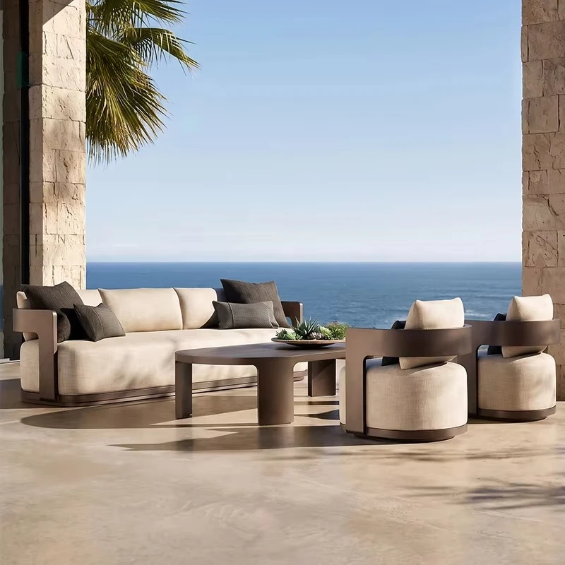 Customized Waterproof Modern Luxury Hotel Cast Aluminium Lounge Garden Sofa Set Villa Patio Furniture Set Aluminum Outdoor Sofa