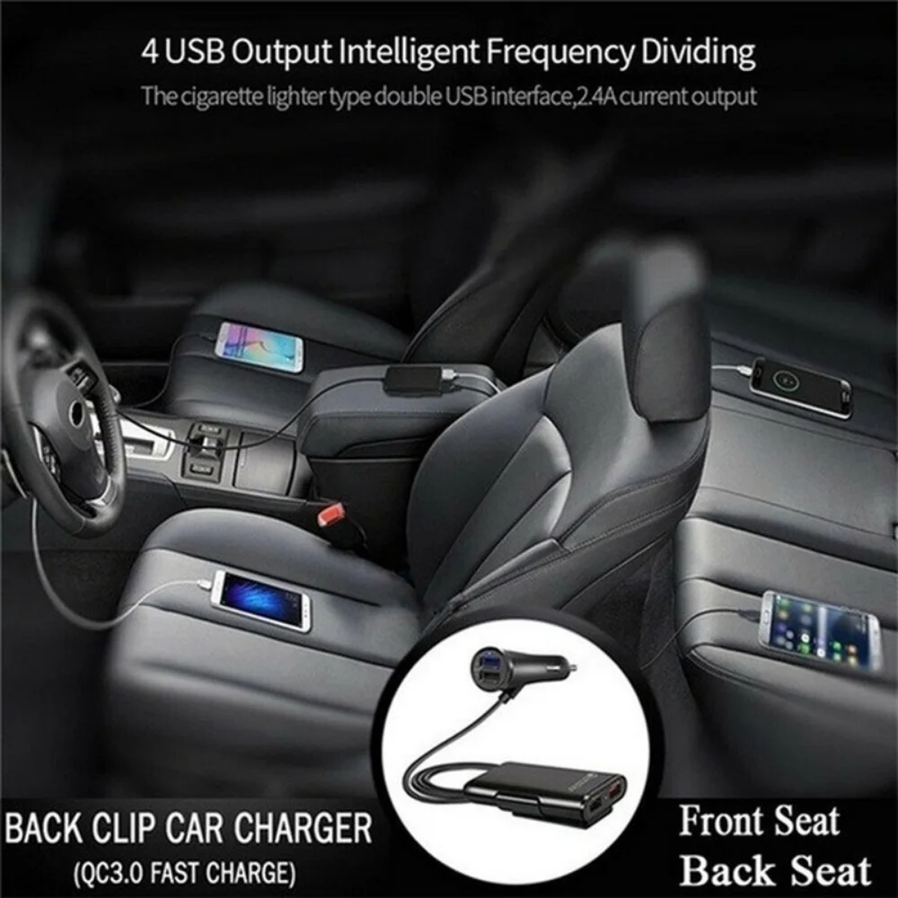 2026 Universal 4 Ports USB Car Charger Front Seat Back Seat QC3.0 Quick Charging USB Adapter For Car Charger USB Fast Charger