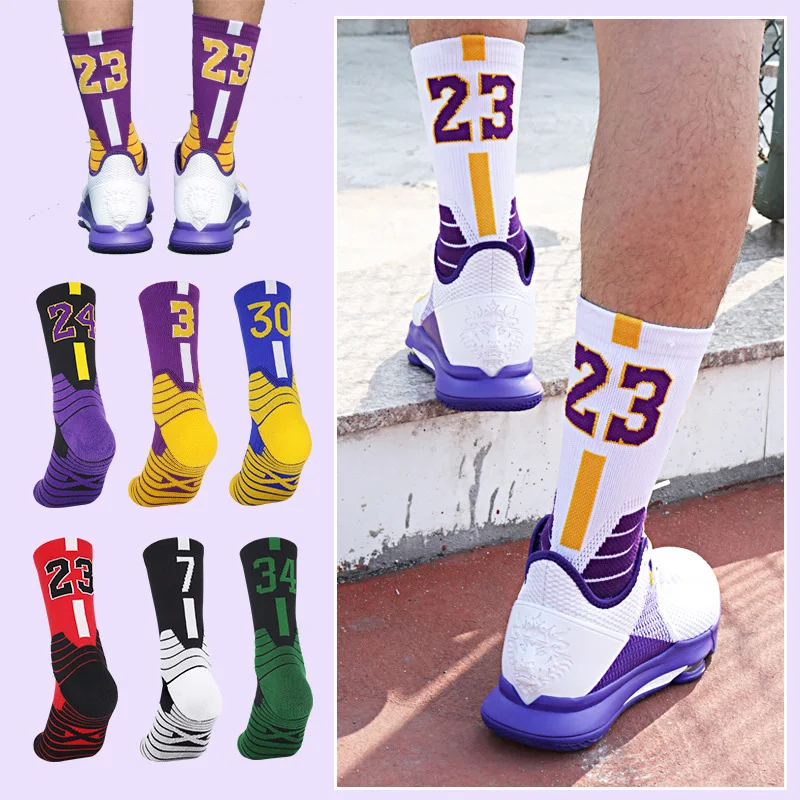 Basketball Socks Star Socks Professional Men's Sport Super Running Stocking Camping Socks Soccer Socks Non-Slip Number 23/24/30