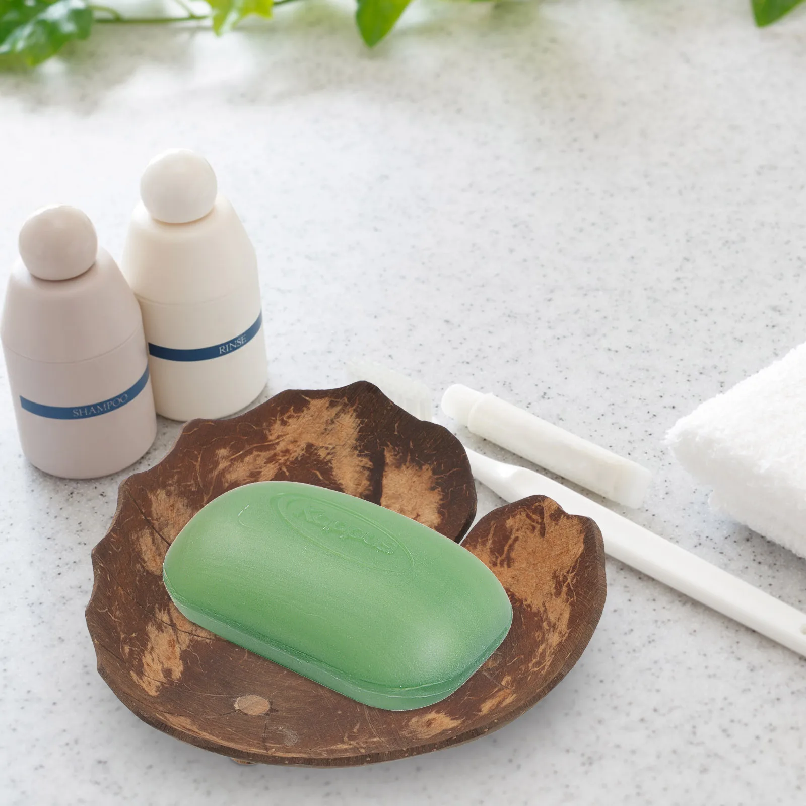 

Self Draining Soap Dish Holder Coconut Shell Bathroom Decorative Soap Tray Stable Non-Slip Drain Rack for Shower Kitchen