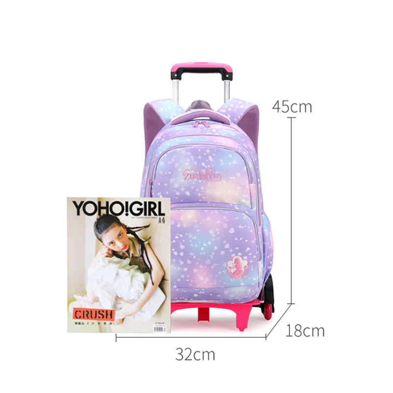 Kinder Schul rucksack mit Rädern Schüler Schult asche für Mädchen Trolley Tasche niedlichen Schult asche rollenden Roll rucksack