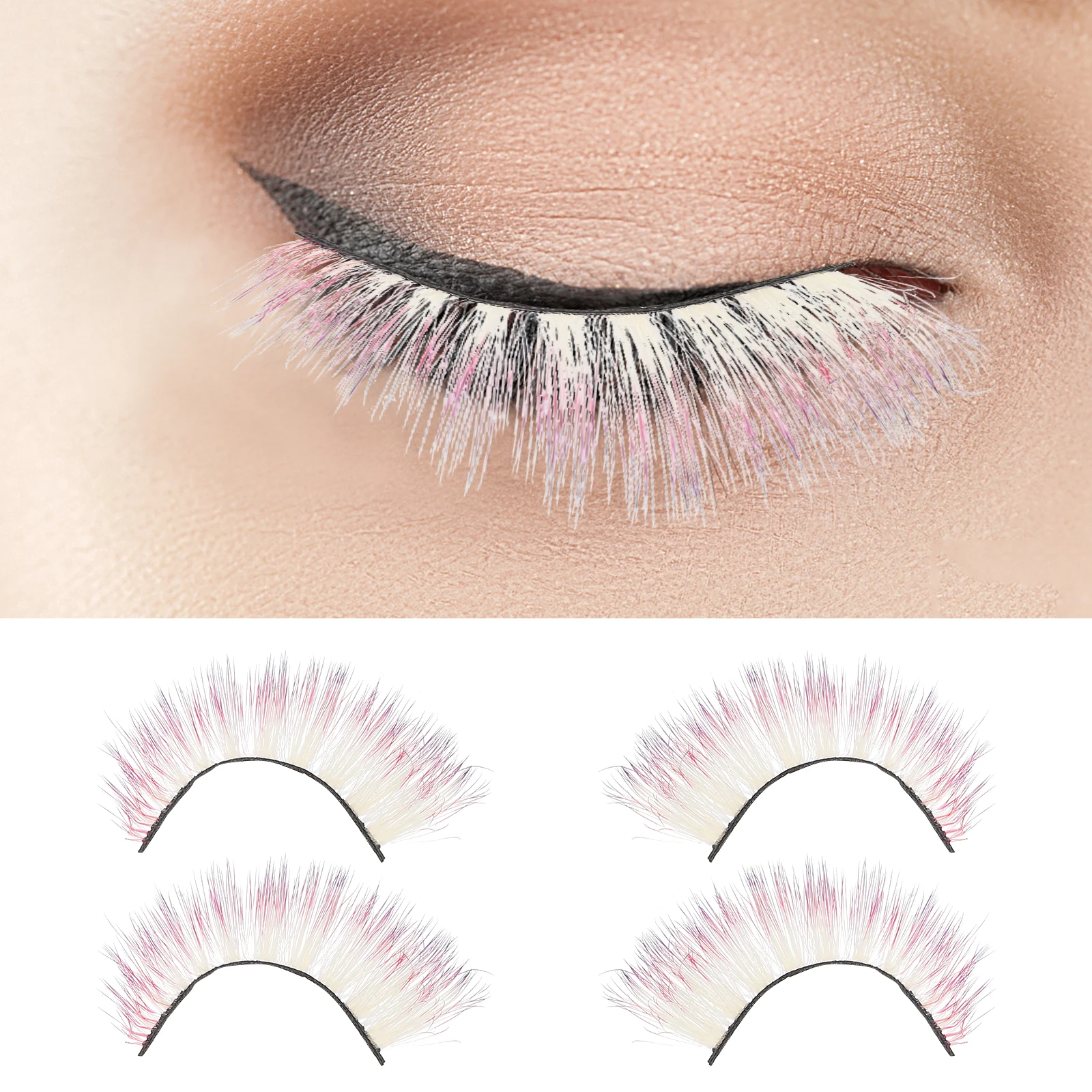 

5 Pairs Colored False Eyelashes Fake Colorful with Multicolored for Women Cosplay