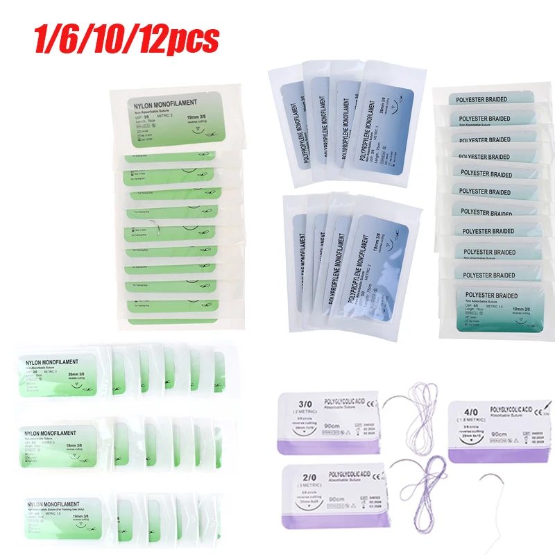 1/6/10/12pcs Polypropylene Monofilament Medical Thread Needle Surgical Suture Training thread suture practice kit