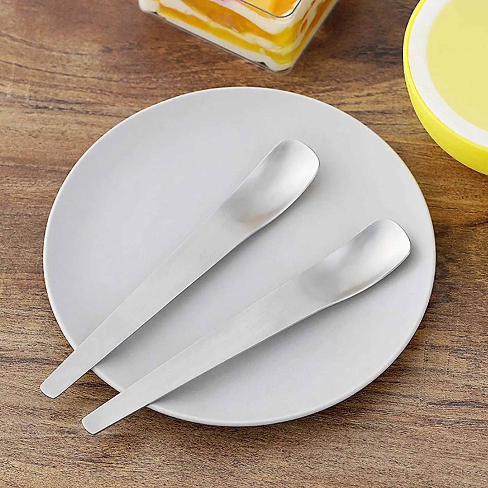 2pcs Long Handle Dessert Yogurt Spoon Stainless Steel Kitchen Pudding Tableware Household Cake Spoons For Home Cooks Hosts