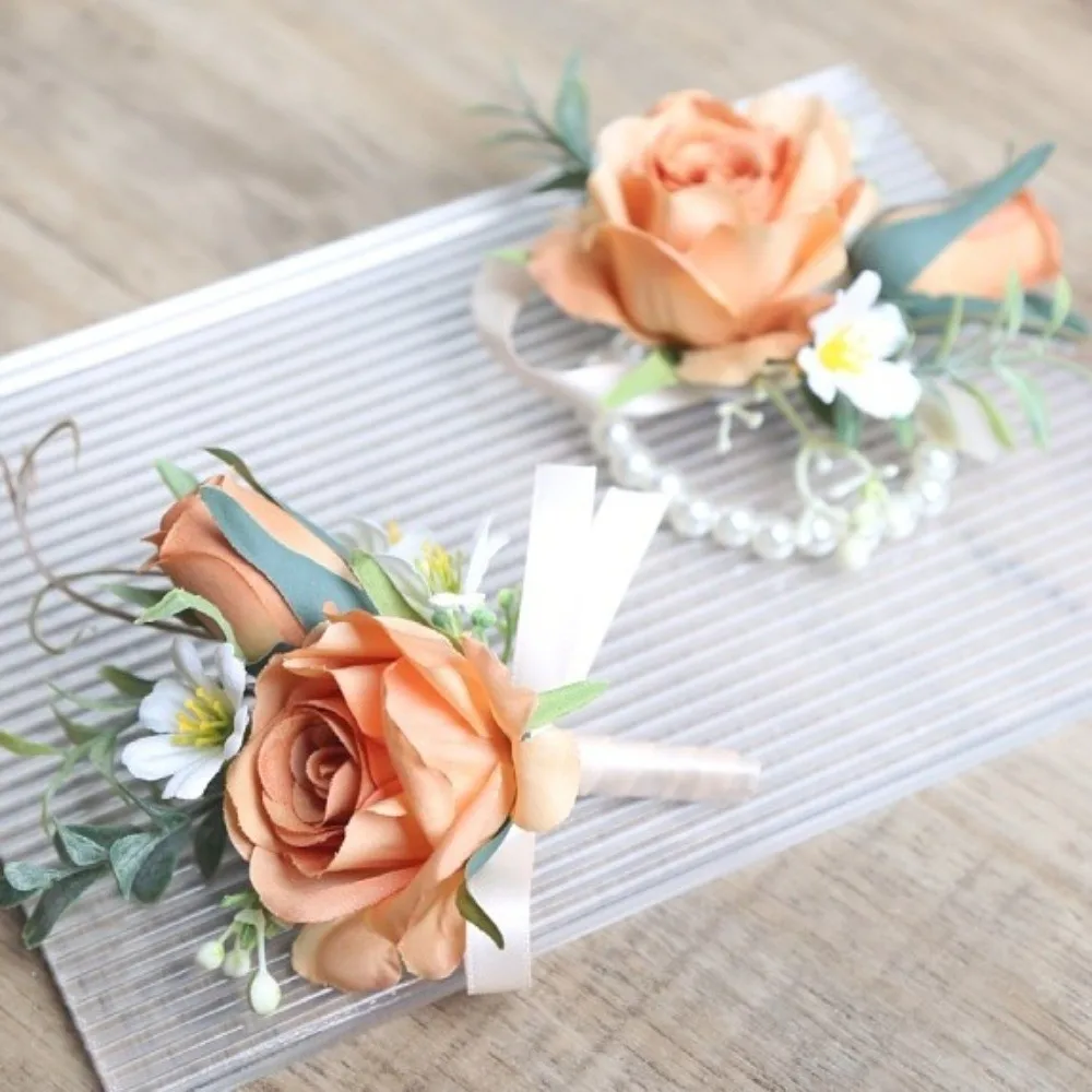 Silk Flowers Artificial Boutonnieres Flowers Elegant Classic Wedding Wrist Corsage European style Luxury Groom's Chest Flower