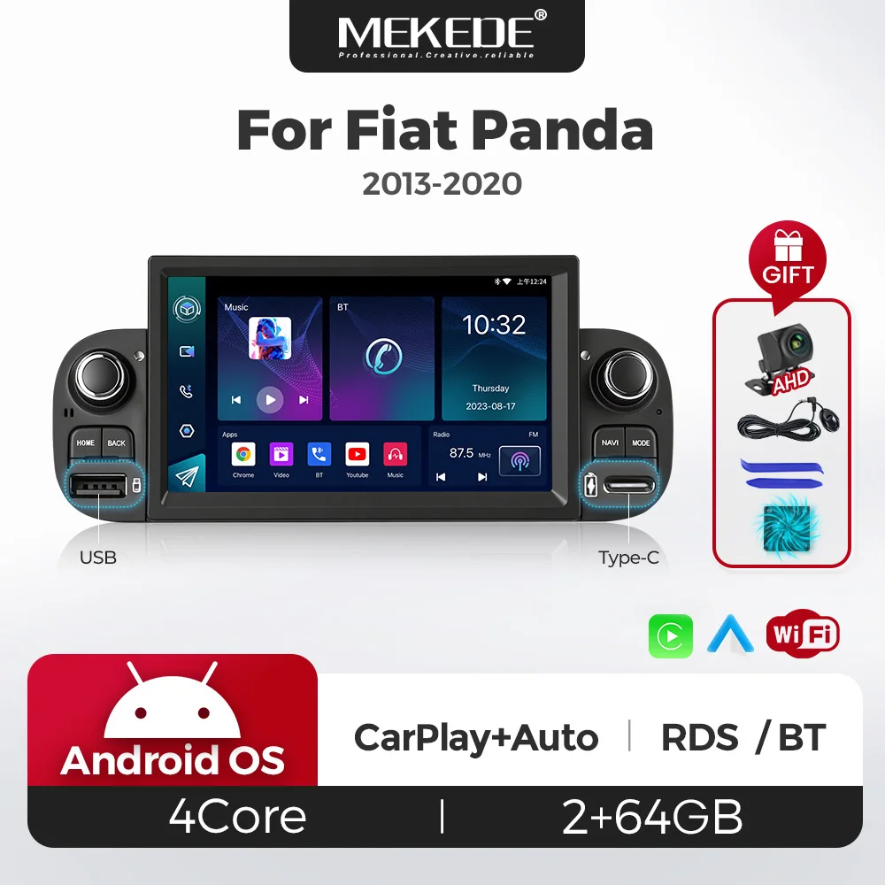MEKEDE – autoradio avec écran d'affichage Intelligent de 7 pouces, pour FIAT Panda 2013 – 2020, sans fil, Carplay, 2 Din, Navigation GPS