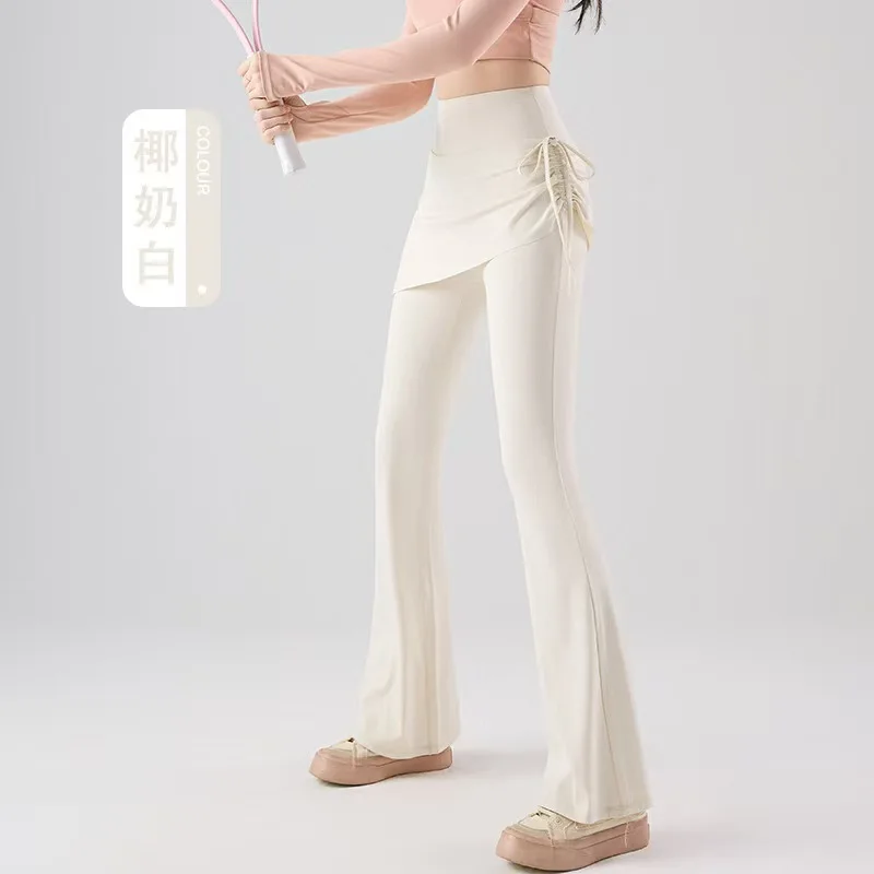 High-Waisted Flared Women Yoga Pants with Two-in-One Skirt Overlay Tassel Details Fitness Base Layer Casual Outdoor Yoga Pants