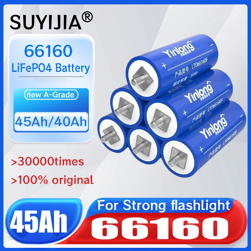 

1-6PCS 2.3V LTO cells 45Ah 66160 Yinlong Lithium Titanate Battery 10C Discharge 30000 Cycles For Car Audio Solar System batt