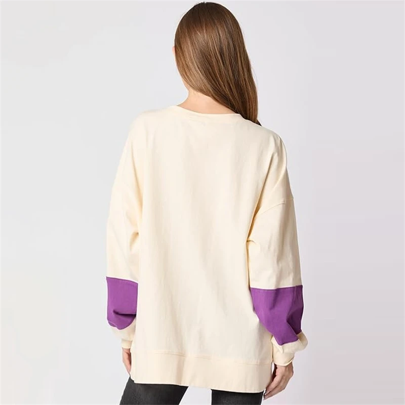 American Style Loose Sequin Letter Candy Print Medium Long Hoodie Round Neck Pullover Hoodie Casual Patchwork Women's Clothing