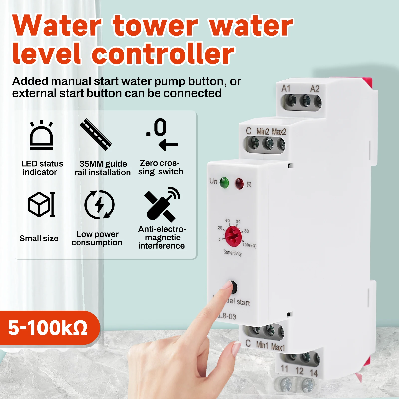 

GRL8-03 Liquid Level Control Relay Electronic Liquid Level Controller 10A AC/DC24V-240V Water Level Control Relay Contactor 220V