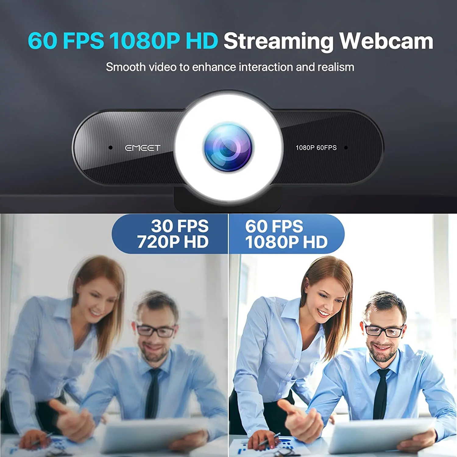 Câmera Web de Foco Automático com Microfones, Luz de Anel, Webcam para PC, Zoom, Skype, Tiktok, Mac, Mac, 1080p, 60FPS, C970L