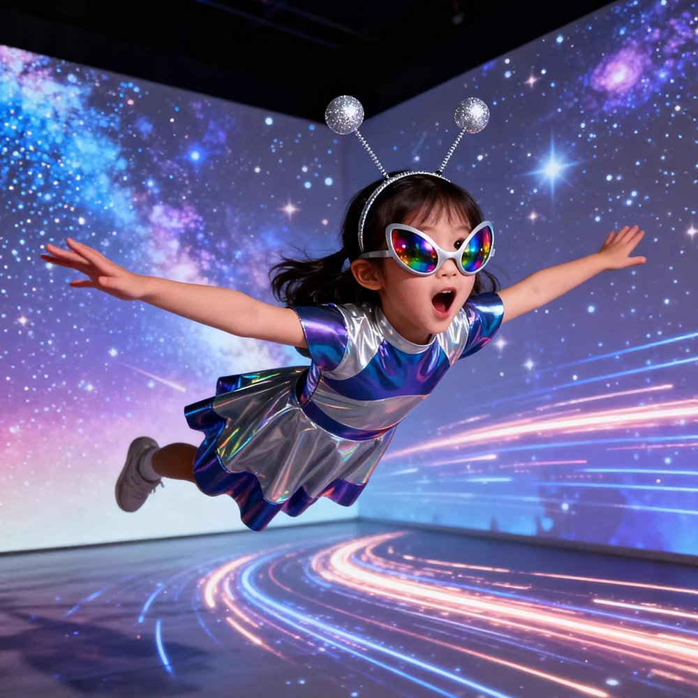 Kids Alien Cosplay Costume Ai Holographic Robot Dress with Headband Sunglasses Halloween Carnival Party Outfit for Girls view 4