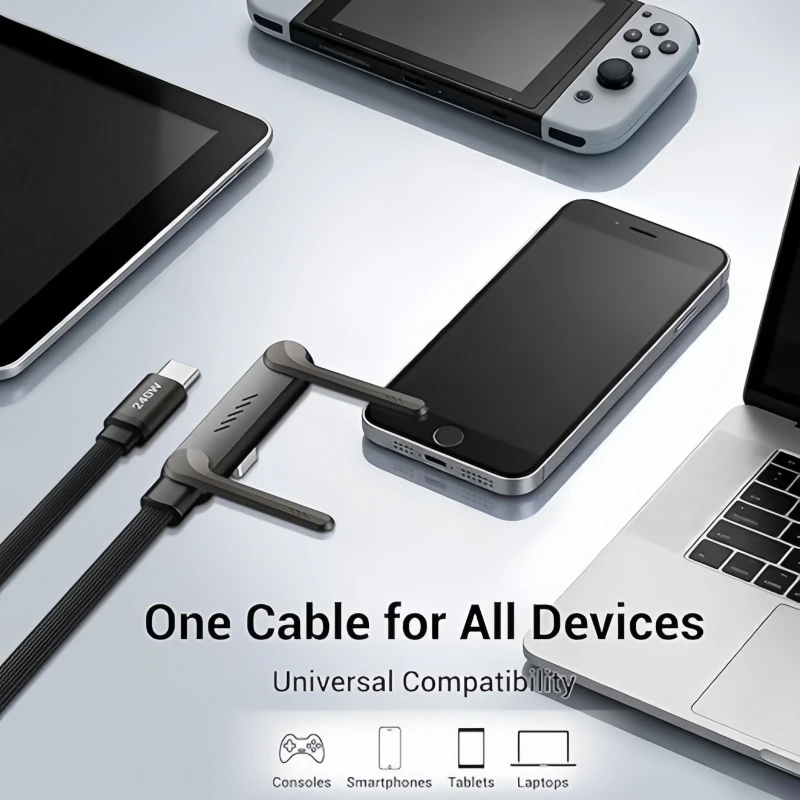 240/65w Fast Charging Foldable Bracket Data Cable 2-in-1 Data Wire Foldable Phone Tablet Stand Type-C to Type-C /USB-A to Type-C