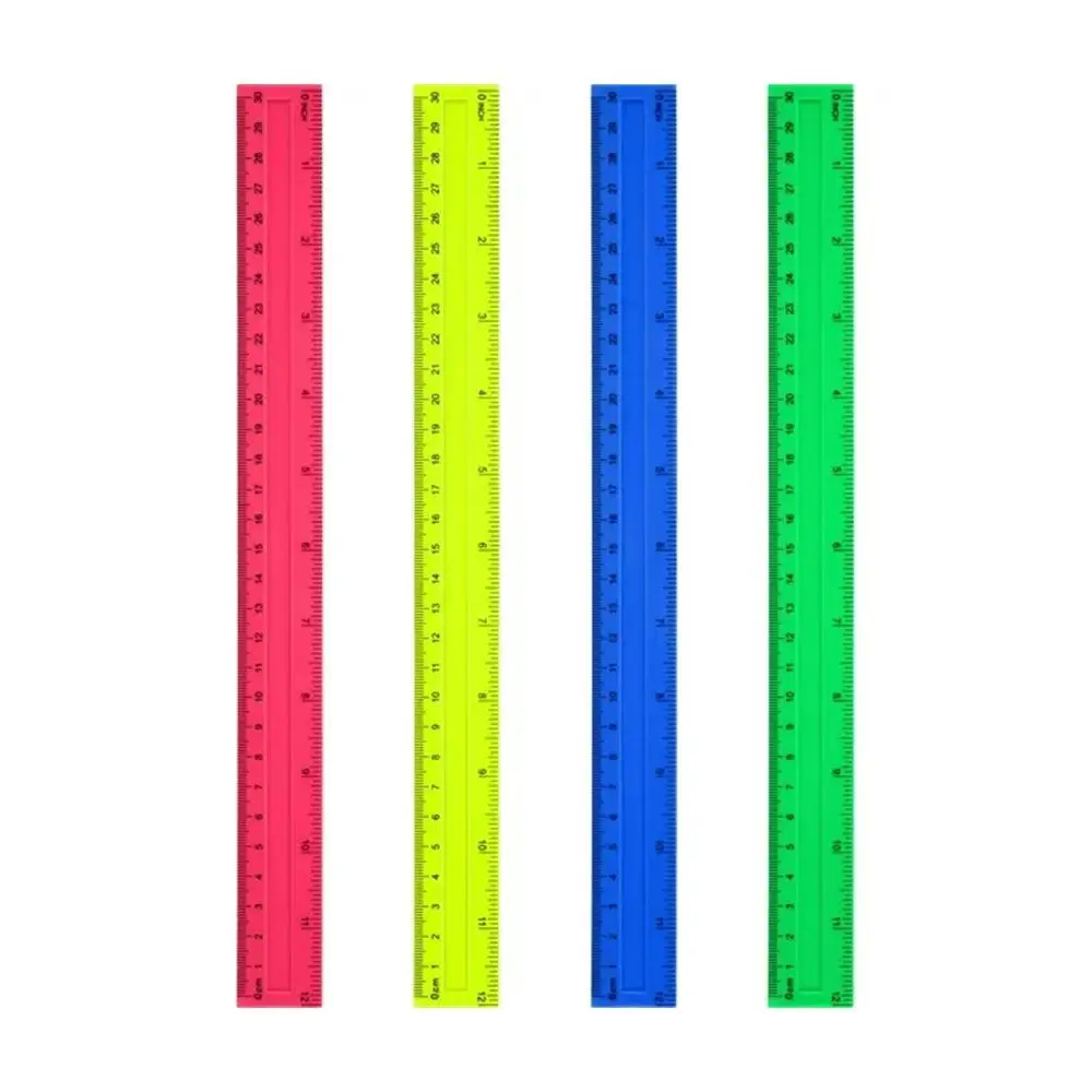 4pcs Color Clear Plastic Ruler 30cm Standard/Metric Ruler Ruler Measuring Tool Creative Student School Office Stationery Supplie