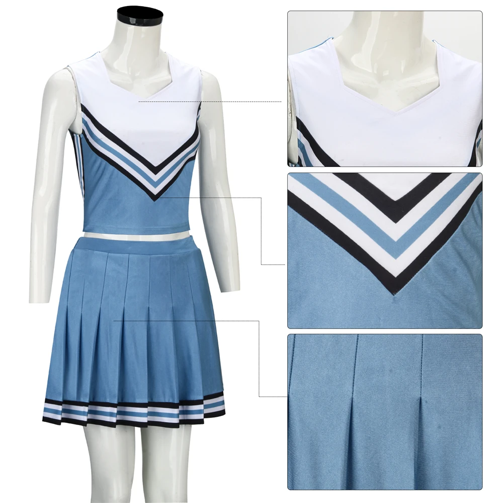 Olivia Cheerleader Uniform Princess Top Skirt Blue White Cheerleading Outfits Halloween Party Costume for High School Girls